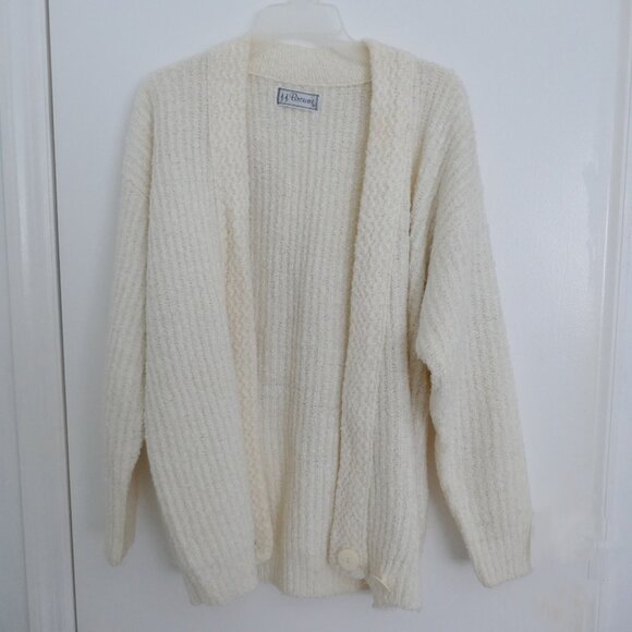 vintage 80s JJ Browne deep v-neck oversized ivory white boucle ribbed cardigan - Picture 3 of 7